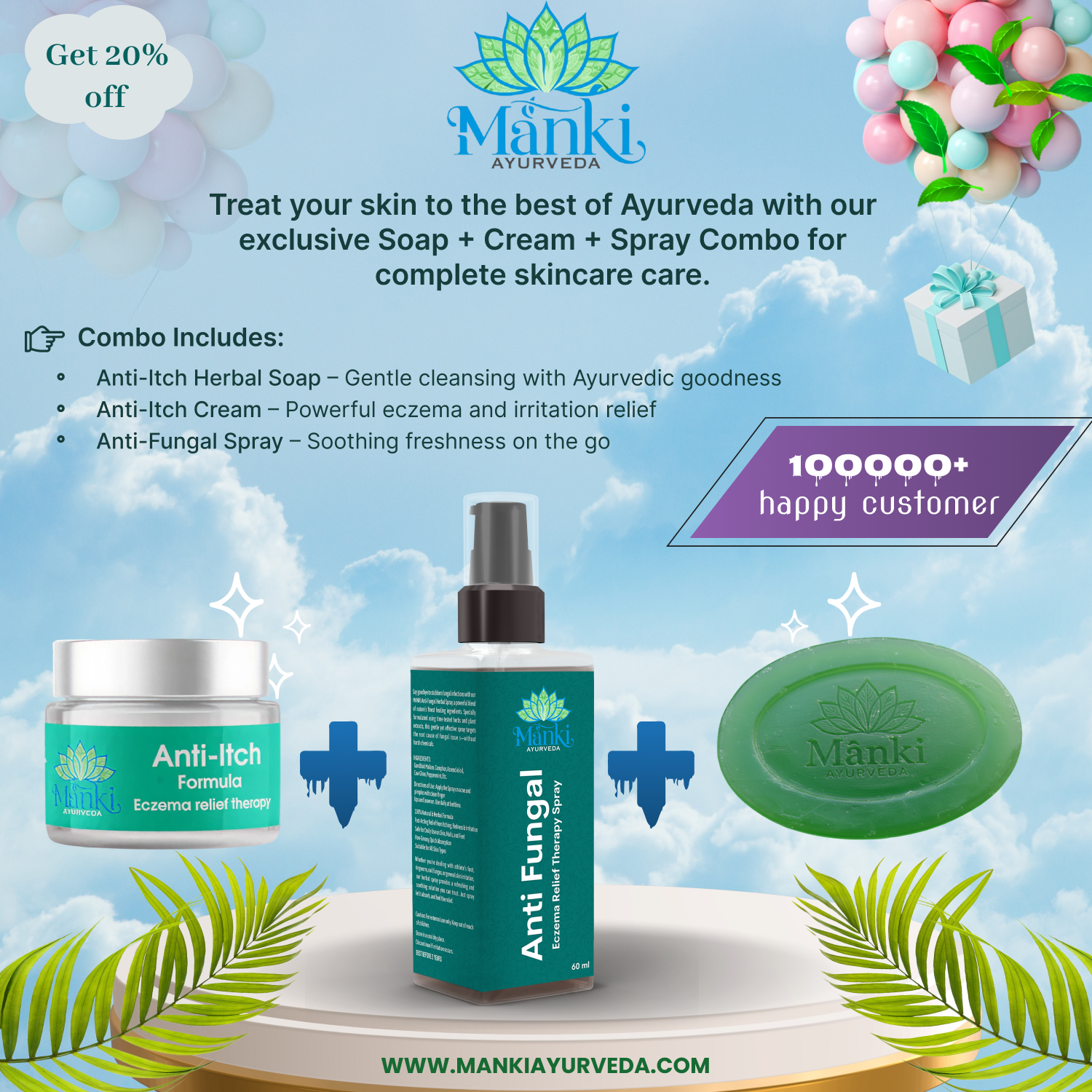 Manki Antifungal Ayurvedic Kit(Cream, Spray &  Soap)
